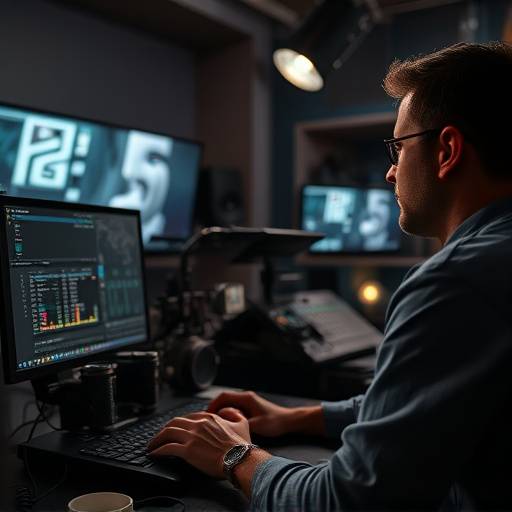 A video editor working in a post-production suite, showcasing video editing and post-production services.