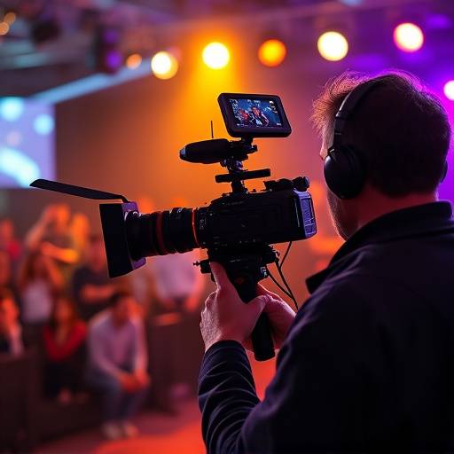 A videographer capturing a live event with multiple cameras, demonstrating event coverage videography.